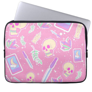 Cute Pastel Goth Witchy Pattern with Skulls, Cryst Laptop Sleeve