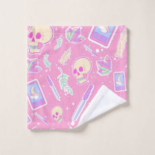Cute Pastel Goth Witchy Pattern with Skulls, Cryst Wash Cloth