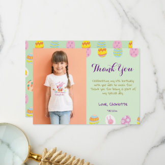 Cute Pastel Green Eggs Kids Birthday Photo  Thank You Card