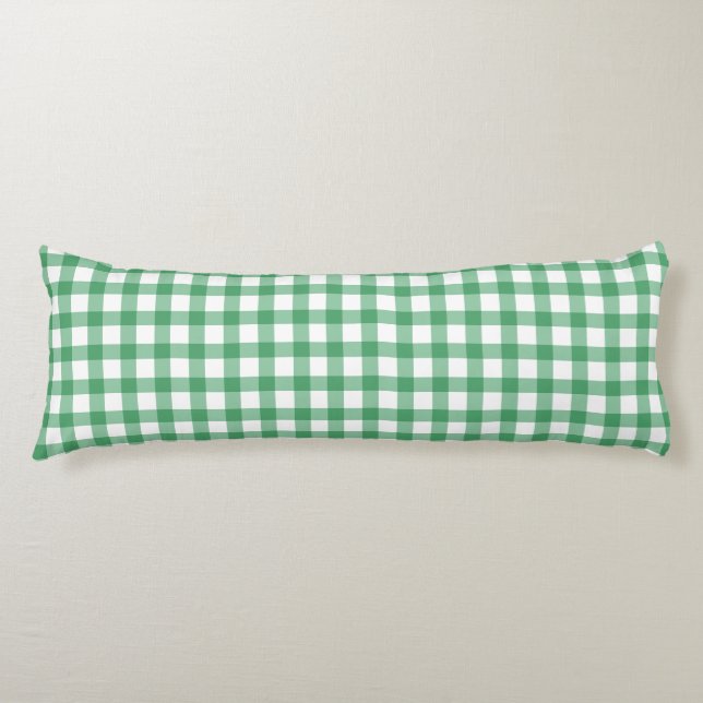 Cute Pastel Green Gingham Pattern Body Cushion (Front)