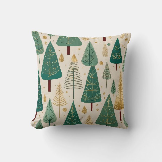 Cute Pastel Green Gold Christmas Tree Pattern  Cushion (Front)