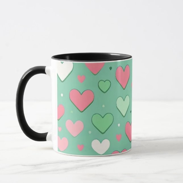 Cute pastel green hearts mug (Left)