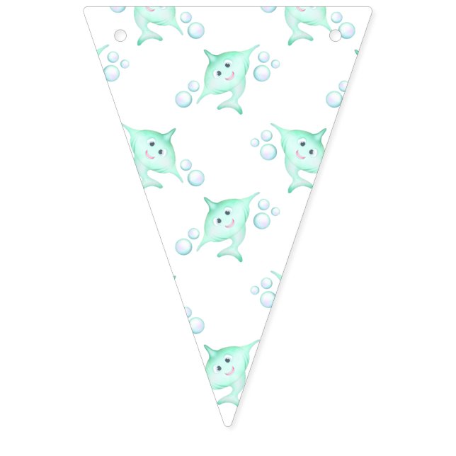 Cute Pastel Green Kids Watercolour Shark  Bunting (First Flag)