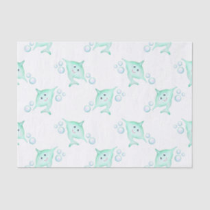 Cute Pastel Green Kids Watercolour Shark  Tissue Paper