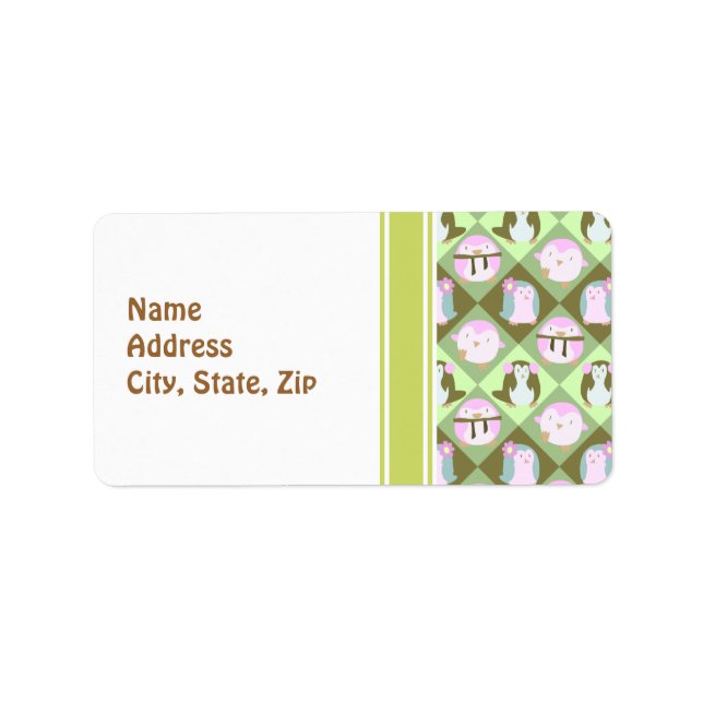 Cute Pastel Green Penguins Label (Front)