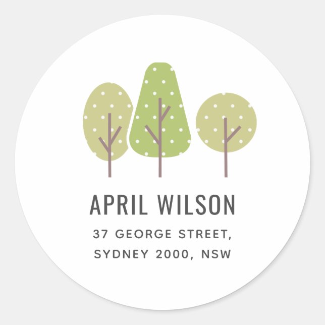 CUTE  PASTEL GREEN TREE TRIO LANDSCAPING ADDRESS CLASSIC ROUND STICKER (Front)