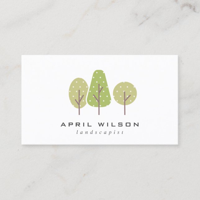 CUTE  PASTEL GREEN TREE TRIO LANDSCAPING SERVICE BUSINESS CARD (Front)