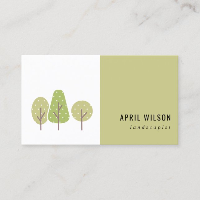 CUTE  PASTEL GREEN TREE TRIO LANDSCAPING SERVICE BUSINESS CARD (Front)