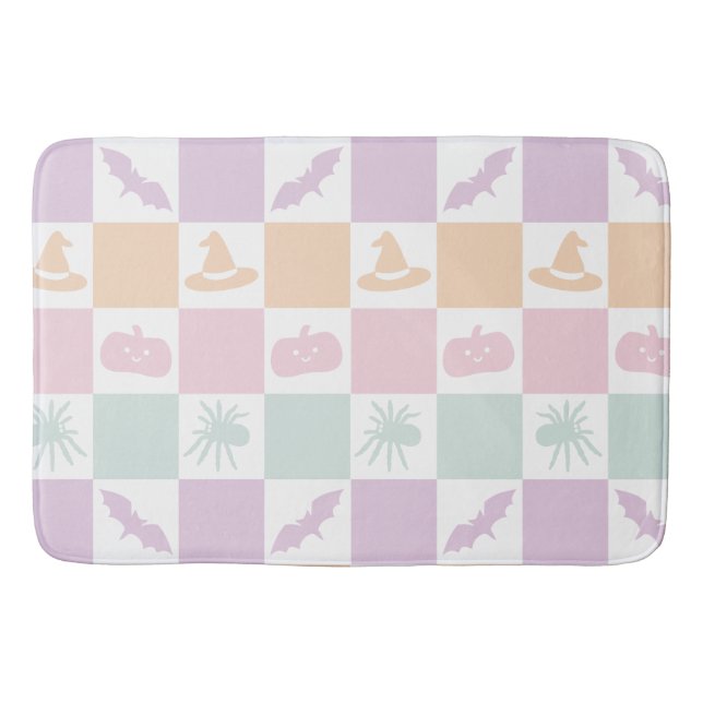 Cute Pastel Halloween Graphics & Chequerboard  Bath Mat (Front)
