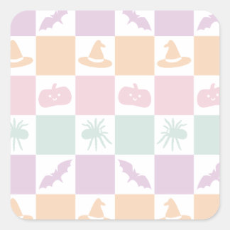 Cute Pastel Halloween Graphics & Chequerboard  Square Sticker