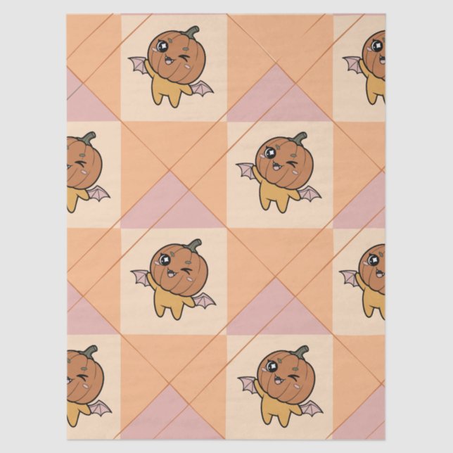 Cute Pastel Halloween Pumpkin Bat Pattern Tissue Paper (Front)