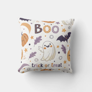 Cute Pastel Halloween Throw Pillow – Ghosts & Pump