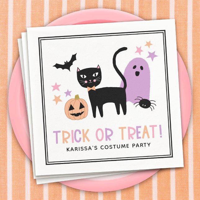 Cute Pastel Halloween Trick or Treat Name Napkins (Creator Uploaded)