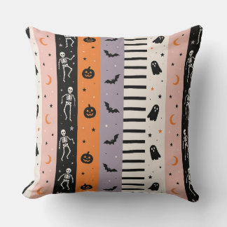 Cute Pastel Halloween Vertical Stripe Throw Pillow