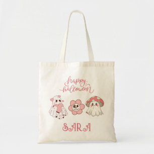 Cute Pastel Halloween with Ghost Flower & Mushroom Tote Bag