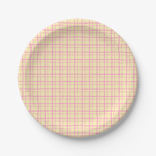 Cute Pastel Hand Drawn Grid Sunshine Yellow Paper Plate