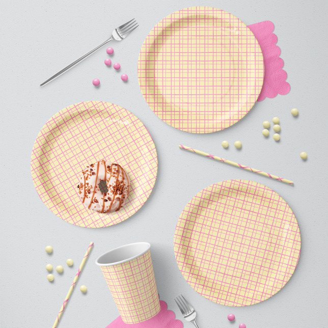 Cute Pastel Hand Drawn Grid Sunshine Yellow Paper Plate (Creator Uploaded)