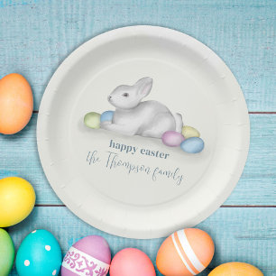 Cute Pastel Happy Easter Bunny Simple Classic Paper Plate