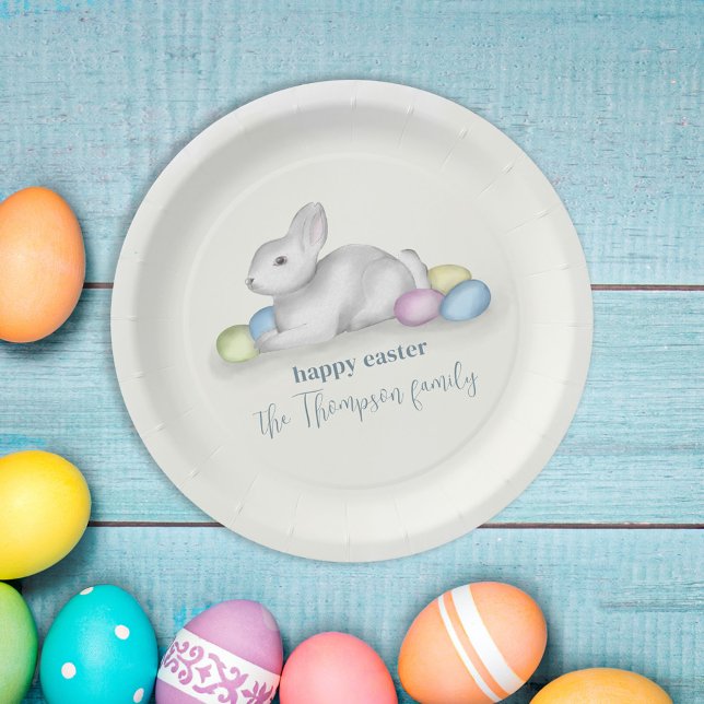 Cute Pastel Happy Easter Bunny Simple Classic Paper Plate (Creator Uploaded)
