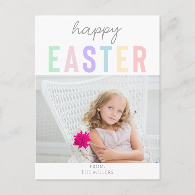 Cute Pastel Happy Easter Photo collage spring Holiday Postcard (Front)
