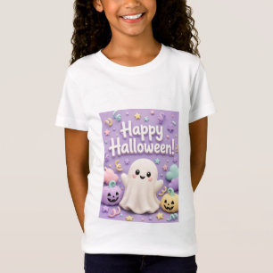 Cute Pastel Happy Halloween Little Ghost & Pumpkin T-Shirt