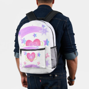 Cute Pastel Heart & Shooting Stars Print Cut Sew B Printed Backpack