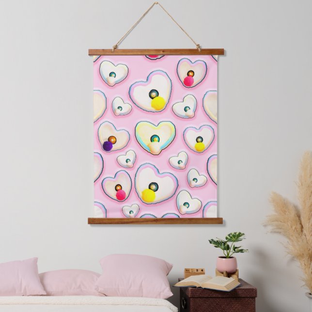 Cute Pastel Heart Wood Topped Wall Tapestry (Bedroom)
