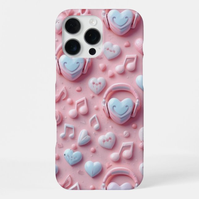 Cute Pastel Hearts Music Notes For Music Lovers iPhone Case (Back)