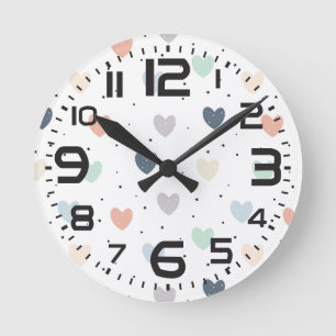 Cute Pastel Hearts Nursery  Round Clock