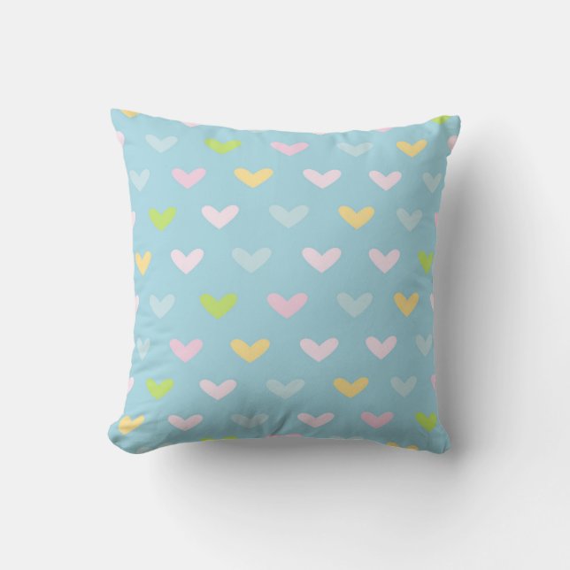 Cute Pastel Hearts Pattern Light Blue Cushion (Front)