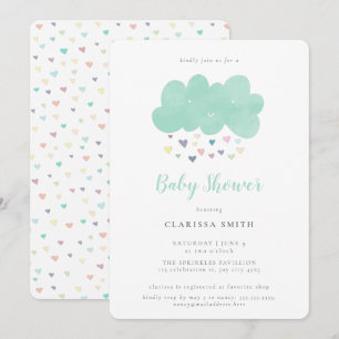 Cute Pastel Hearts Rain Cloud Baby Shower Invitation