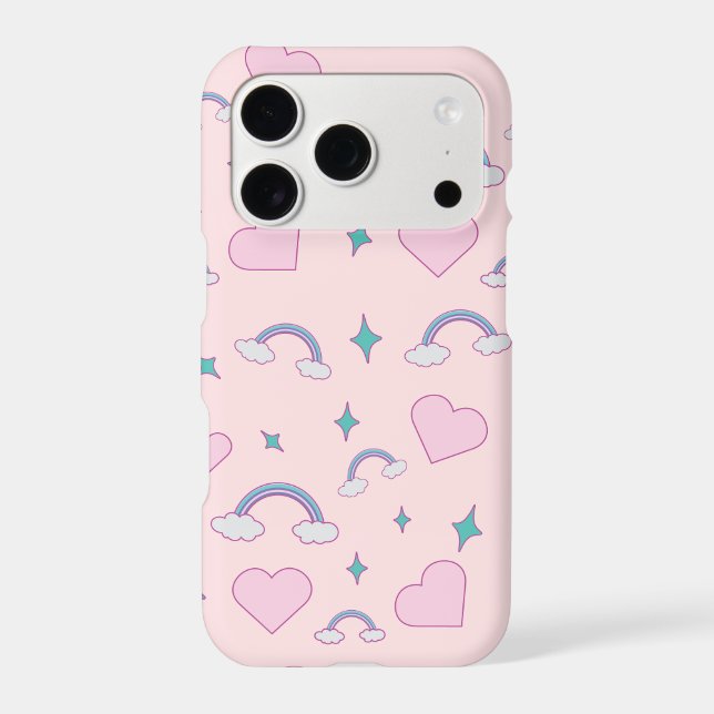 Cute Pastel Hearts & Rainbow Pattern | Kawaii Pink (Back)