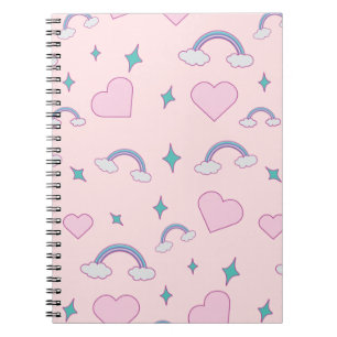 Cute Pastel Hearts & Rainbow Pattern   Kawaii Pink Notebook