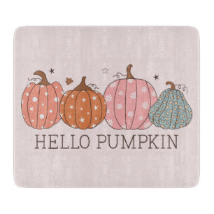 Cute Pastel Hello Pumpkin Glass Cutting Board