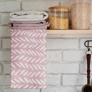 Cute pastel herringbone pattern on pink square tea towel