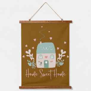 Cute Pastel "Home Sweet Home" Illustration – Cosy Hanging Tapestry