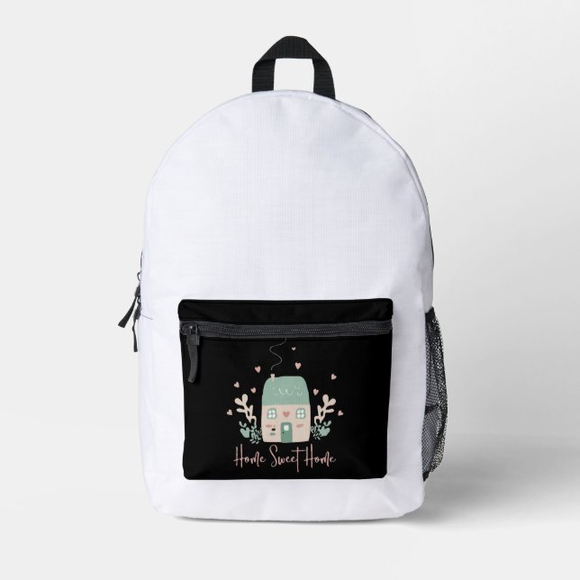  Cute Pastel "Home Sweet Home" Illustration – Cosy Printed Backpack (Front)