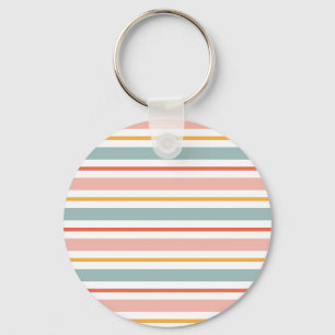 Cute Pastel Horizontal Stripes Boho Pink Teal Yell Key Ring