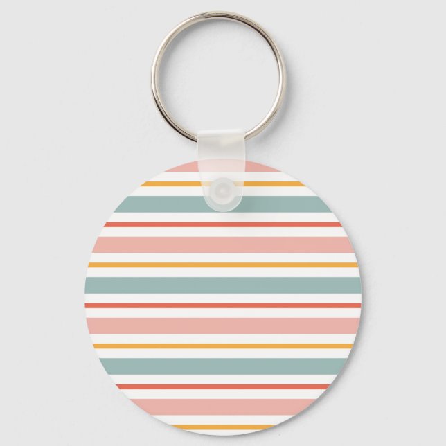 Cute Pastel Horizontal Stripes Boho Pink Teal Yell Key Ring (Front)