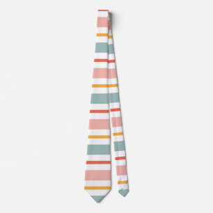 Cute Pastel Horizontal Stripes Boho Pink Teal Yell Tie