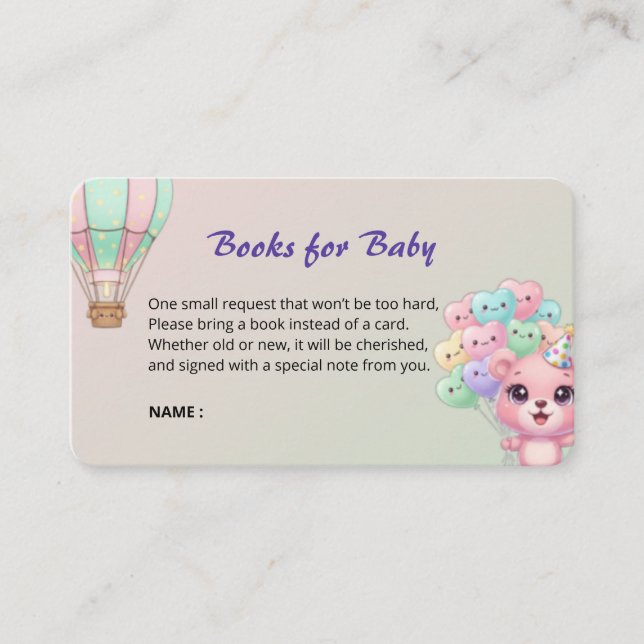 "Cute Pastel Hot Air Balloon Books for Baby Card" Enclosure Card (Front)