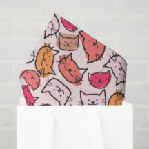 Cute Pastel, Hot Pink & Orange Hand Drawn Cat Face