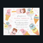 Cute Pastel Ice-cream Kid's Birthday Party Invitation Postcard<br><div class="desc">Cute kid's birthday party invitation featuring a kawaii pastel ice-cream selection with soft pink confetti against a white background. Perfect for summer birthday celebrations.</div>