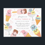Cute Pastel Ice-cream Kid's Birthday Party Invitation Postcard<br><div class="desc">Cute kid's birthday party invitation featuring a kawaii pastel ice-cream selection with soft pink confetti against a white background. Perfect for summer birthday celebrations.</div>