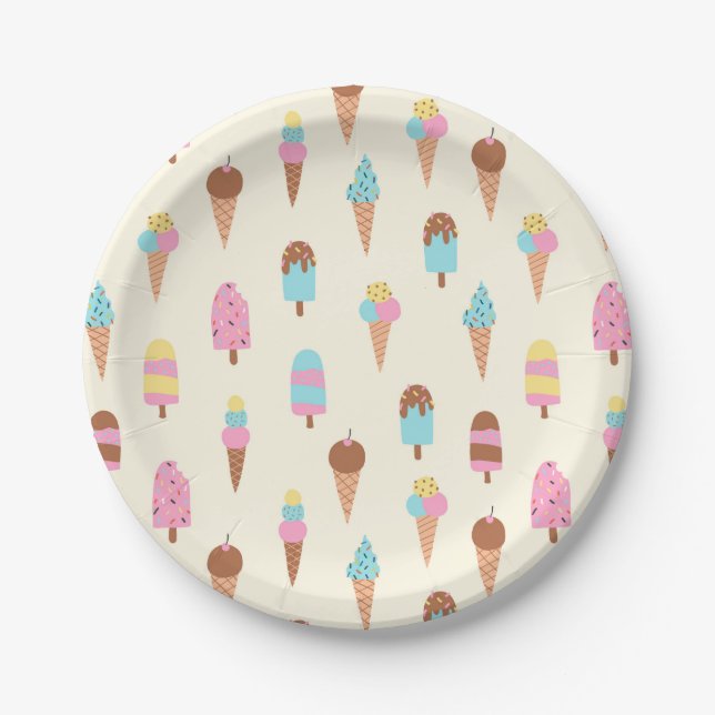 Cute Pastel Ice Cream Sweets Pattern Paper Plate (Front)