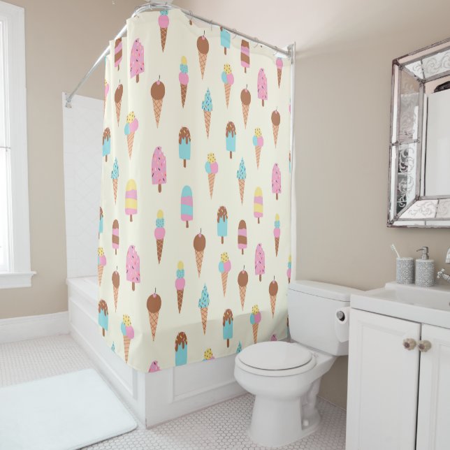 Cute Pastel Ice Cream Sweets Pattern Shower Curtain (In Situ)