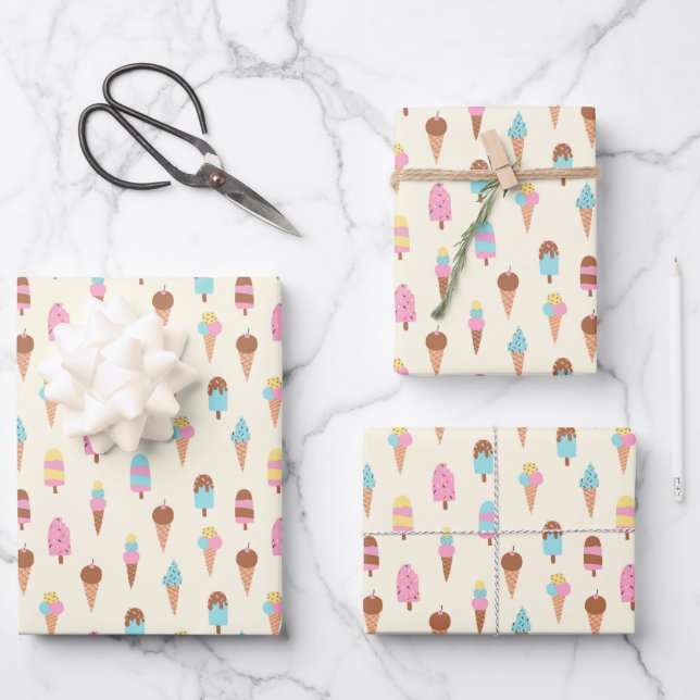 Cute Pastel Ice Cream Sweets Pattern Wrapping Paper Sheet (Front)