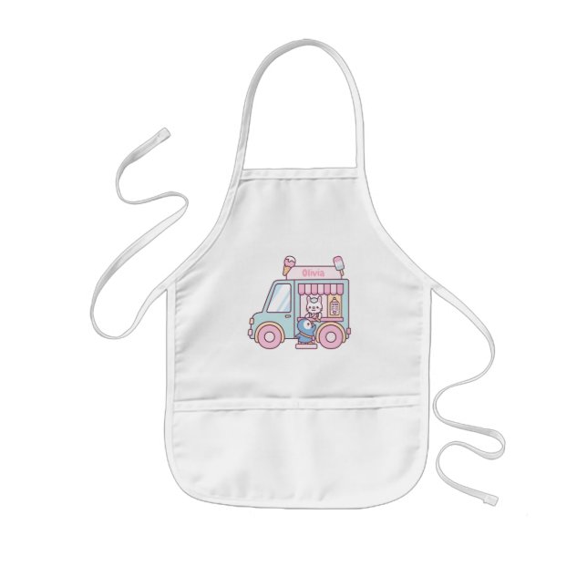 Cute Pastel Ice Cream Truck Personalized Girls Kids Apron (Front)