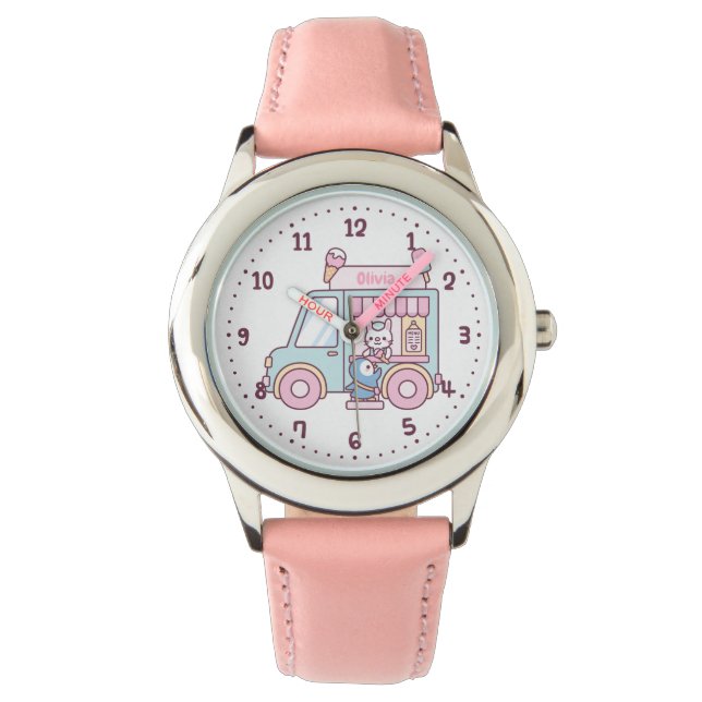 Cute Pastel Ice Cream Truck Personalized Watch (Front)