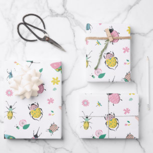 Cute Pastel Insect and Bug Pattern Wrapping Paper Sheet